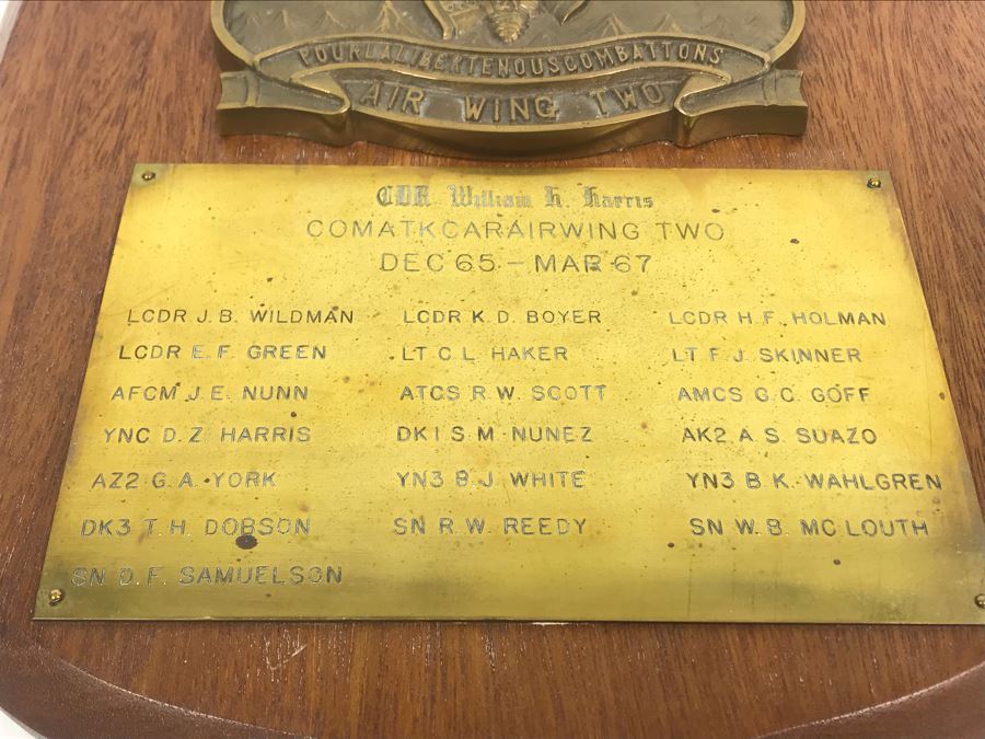 Air Wing Two Relief Brass On Wood Plaque Presented To Cdr William 'Bill' H. Harris COMATK CARAIRWING TWO Dec 65 - Mar 67 Early Vietnam War [Photo 8]
