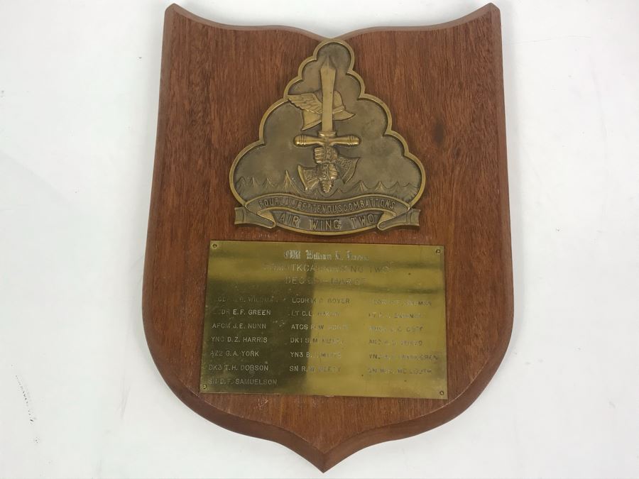 Air Wing Two Relief Brass On Wood Plaque Presented To Cdr William 'Bill' H. Harris COMATK CARAIRWING TWO Dec 65 - Mar 67 Early Vietnam War [Photo 2]