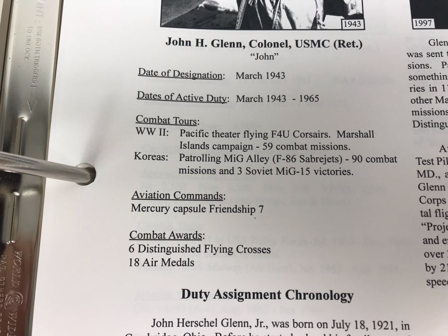 'The Golden Eagles' Documents And Glasses: (4) 3-Ring Binders Filled With Documents And (4) 'Golden Eagles' Glasses - The Early and Pioneer Naval Aviators - Elite Pilots And Astronauts Including John Glenn [Photo 17]