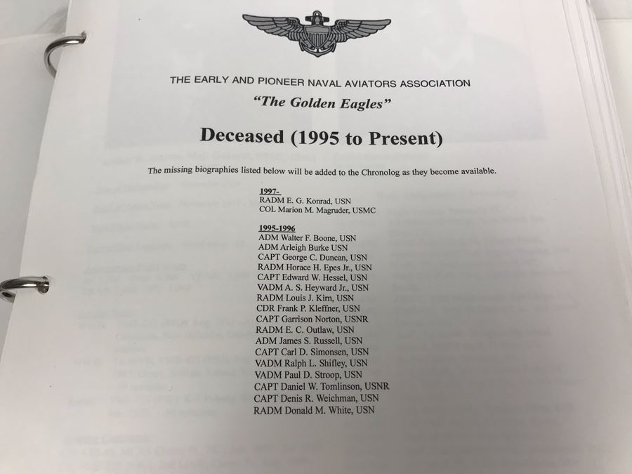 'The Golden Eagles' Documents And Glasses: (4) 3-Ring Binders Filled With Documents And (4) 'Golden Eagles' Glasses - The Early and Pioneer Naval Aviators - Elite Pilots And Astronauts Including John Glenn [Photo 11]