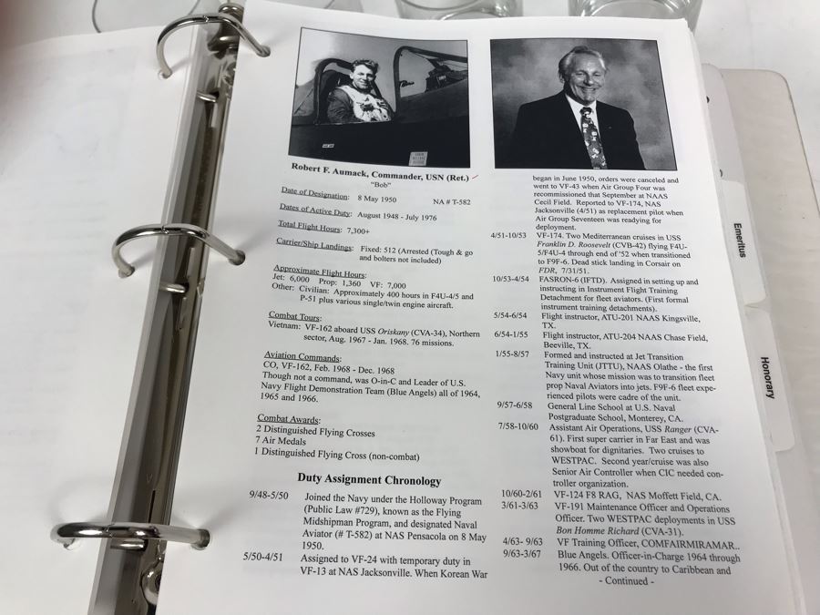 'The Golden Eagles' Documents And Glasses: (4) 3-Ring Binders Filled With Documents And (4) 'Golden Eagles' Glasses - The Early and Pioneer Naval Aviators - Elite Pilots And Astronauts Including John Glenn [Photo 40]