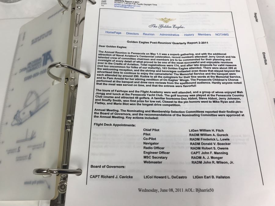 'The Golden Eagles' Documents And Glasses: (4) 3-Ring Binders Filled With Documents And (4) 'Golden Eagles' Glasses - The Early and Pioneer Naval Aviators - Elite Pilots And Astronauts Including John Glenn [Photo 29]
