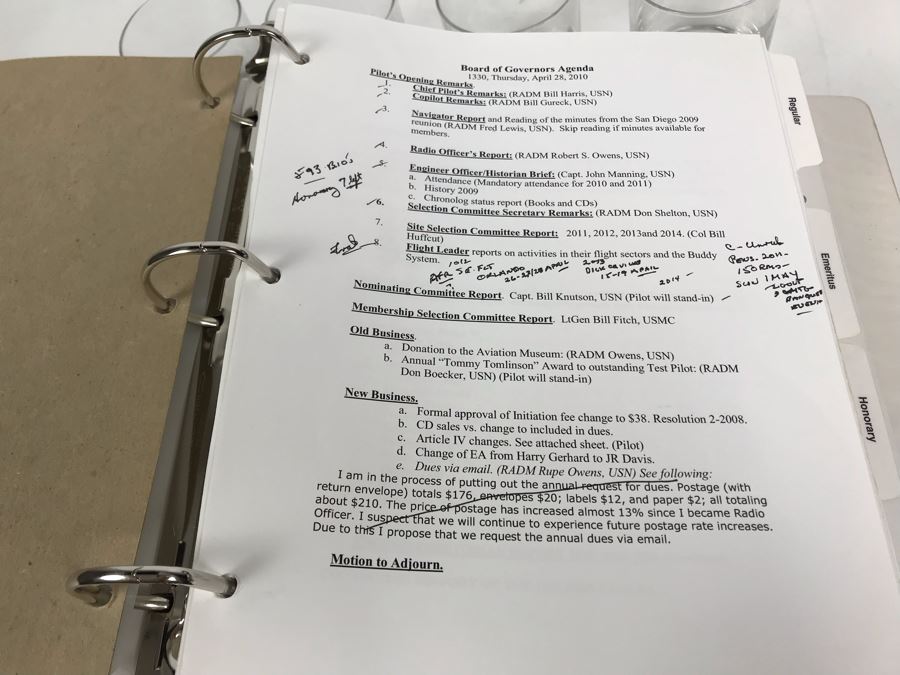 'The Golden Eagles' Documents And Glasses: (4) 3-Ring Binders Filled With Documents And (4) 'Golden Eagles' Glasses - The Early and Pioneer Naval Aviators - Elite Pilots And Astronauts Including John Glenn [Photo 31]
