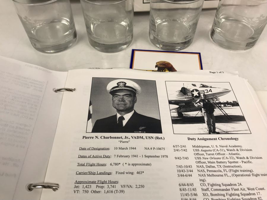 'The Golden Eagles' Documents And Glasses: (4) 3-Ring Binders Filled With Documents And (4) 'Golden Eagles' Glasses - The Early and Pioneer Naval Aviators - Elite Pilots And Astronauts Including John Glenn [Photo 12]