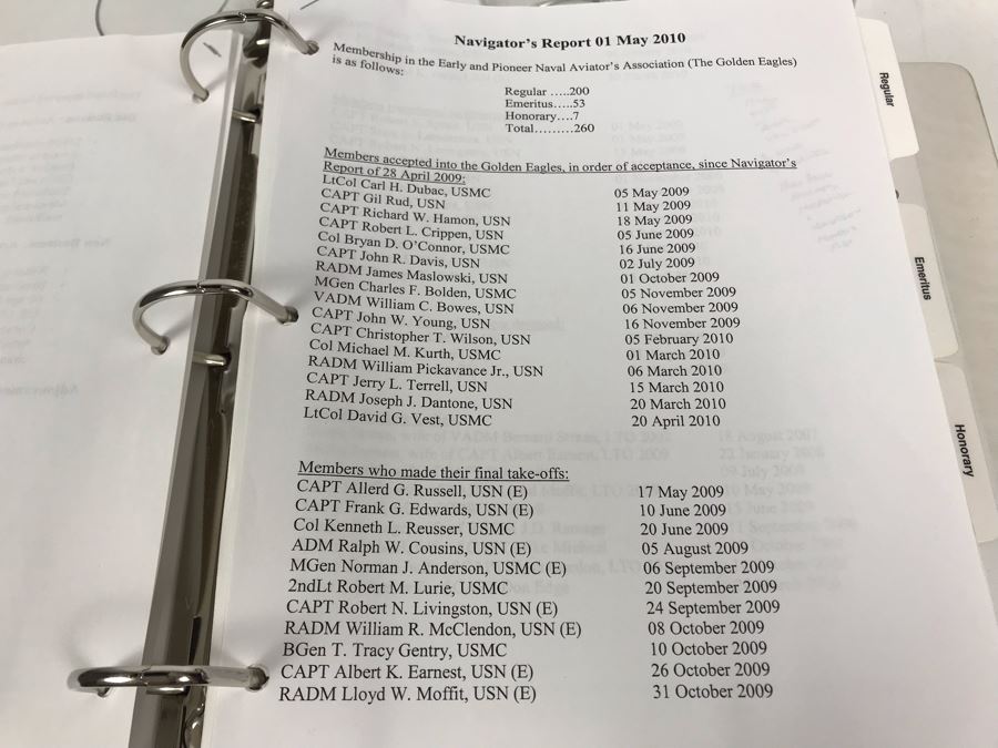 'The Golden Eagles' Documents And Glasses: (4) 3-Ring Binders Filled With Documents And (4) 'Golden Eagles' Glasses - The Early and Pioneer Naval Aviators - Elite Pilots And Astronauts Including John Glenn [Photo 34]