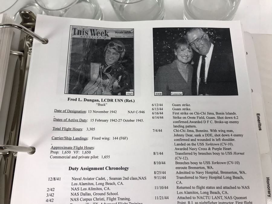 'The Golden Eagles' Documents And Glasses: (4) 3-Ring Binders Filled With Documents And (4) 'Golden Eagles' Glasses - The Early and Pioneer Naval Aviators - Elite Pilots And Astronauts Including John Glenn [Photo 41]