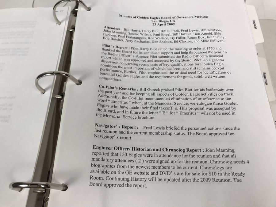 'The Golden Eagles' Documents And Glasses: (4) 3-Ring Binders Filled With Documents And (4) 'Golden Eagles' Glasses - The Early and Pioneer Naval Aviators - Elite Pilots And Astronauts Including John Glenn [Photo 33]
