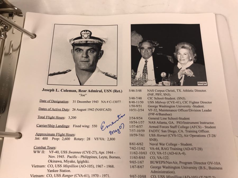 'The Golden Eagles' Documents And Glasses: (4) 3-Ring Binders Filled With Documents And (4) 'Golden Eagles' Glasses - The Early and Pioneer Naval Aviators - Elite Pilots And Astronauts Including John Glenn [Photo 45]