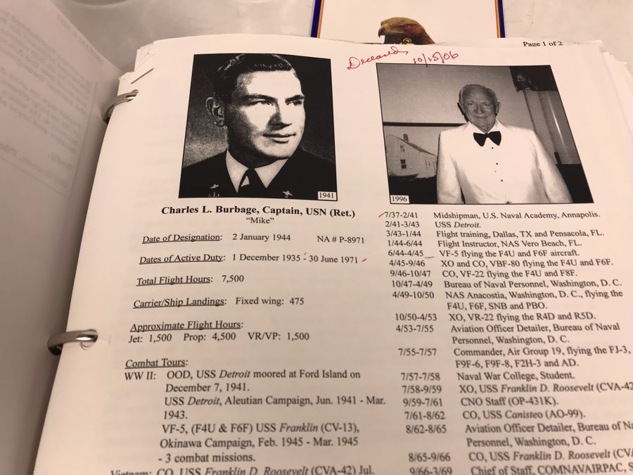 'The Golden Eagles' Documents And Glasses: (4) 3-Ring Binders Filled With Documents And (4) 'Golden Eagles' Glasses - The Early and Pioneer Naval Aviators - Elite Pilots And Astronauts Including John Glenn [Photo 15]