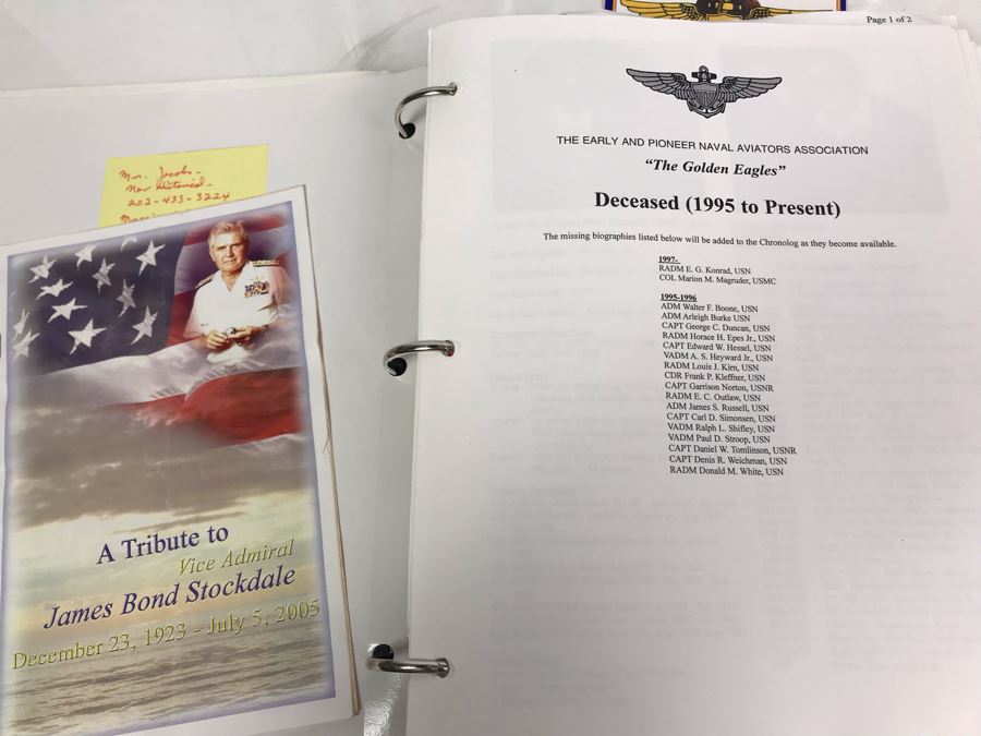 'The Golden Eagles' Documents And Glasses: (4) 3-Ring Binders Filled With Documents And (4) 'Golden Eagles' Glasses - The Early and Pioneer Naval Aviators - Elite Pilots And Astronauts Including John Glenn [Photo 10]