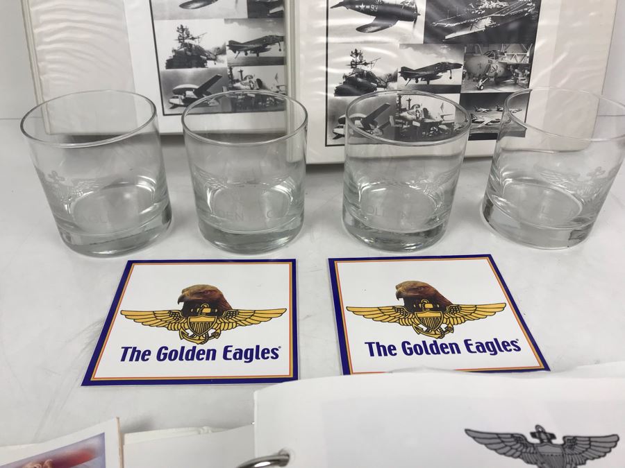 'The Golden Eagles' Documents And Glasses: (4) 3-Ring Binders Filled With Documents And (4) 'Golden Eagles' Glasses - The Early and Pioneer Naval Aviators - Elite Pilots And Astronauts Including John Glenn [Photo 2]