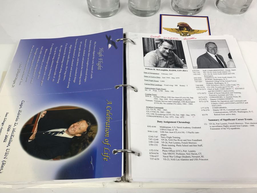 'The Golden Eagles' Documents And Glasses: (4) 3-Ring Binders Filled With Documents And (4) 'Golden Eagles' Glasses - The Early and Pioneer Naval Aviators - Elite Pilots And Astronauts Including John Glenn [Photo 26]
