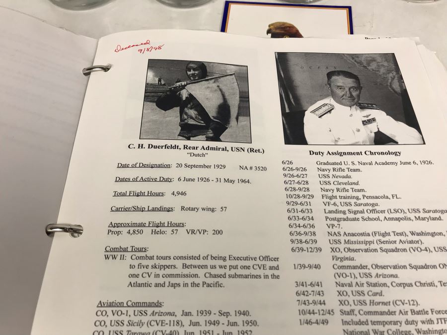 'The Golden Eagles' Documents And Glasses: (4) 3-Ring Binders Filled With Documents And (4) 'Golden Eagles' Glasses - The Early and Pioneer Naval Aviators - Elite Pilots And Astronauts Including John Glenn [Photo 13]