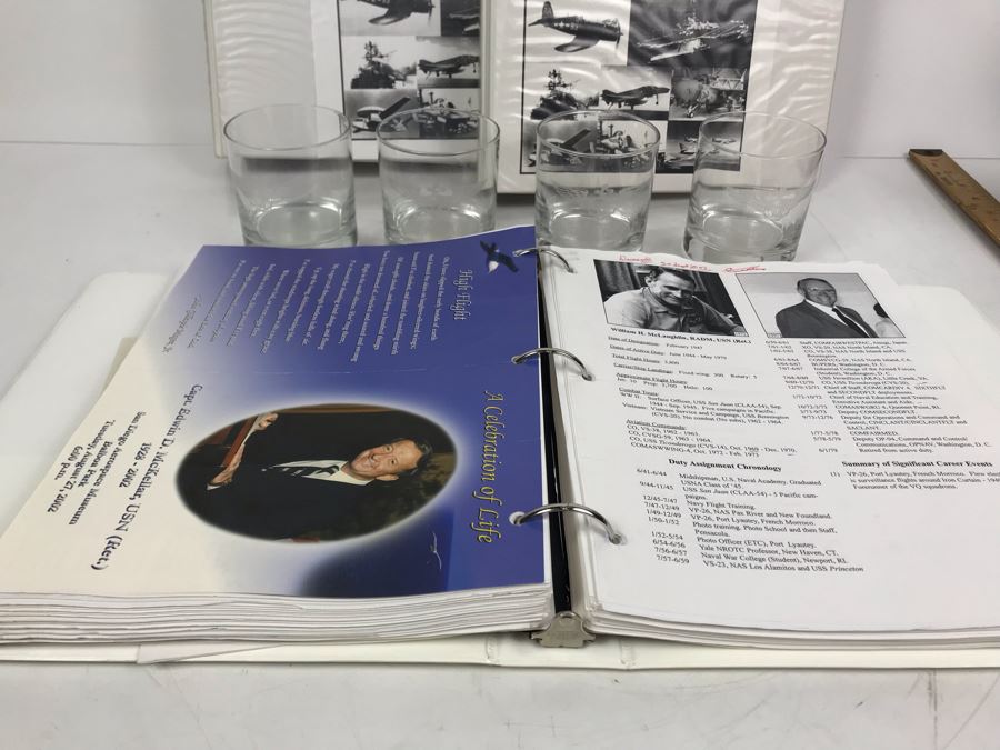 'The Golden Eagles' Documents And Glasses: (4) 3-Ring Binders Filled With Documents And (4) 'Golden Eagles' Glasses - The Early and Pioneer Naval Aviators - Elite Pilots And Astronauts Including John Glenn [Photo 27]
