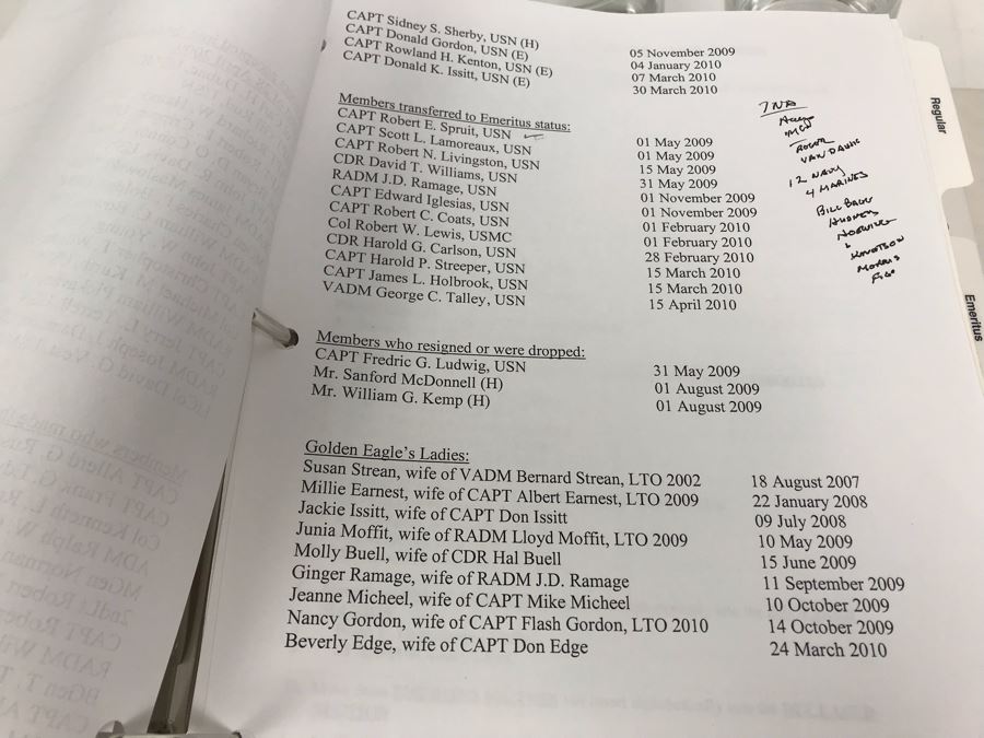 'The Golden Eagles' Documents And Glasses: (4) 3-Ring Binders Filled With Documents And (4) 'Golden Eagles' Glasses - The Early and Pioneer Naval Aviators - Elite Pilots And Astronauts Including John Glenn [Photo 35]