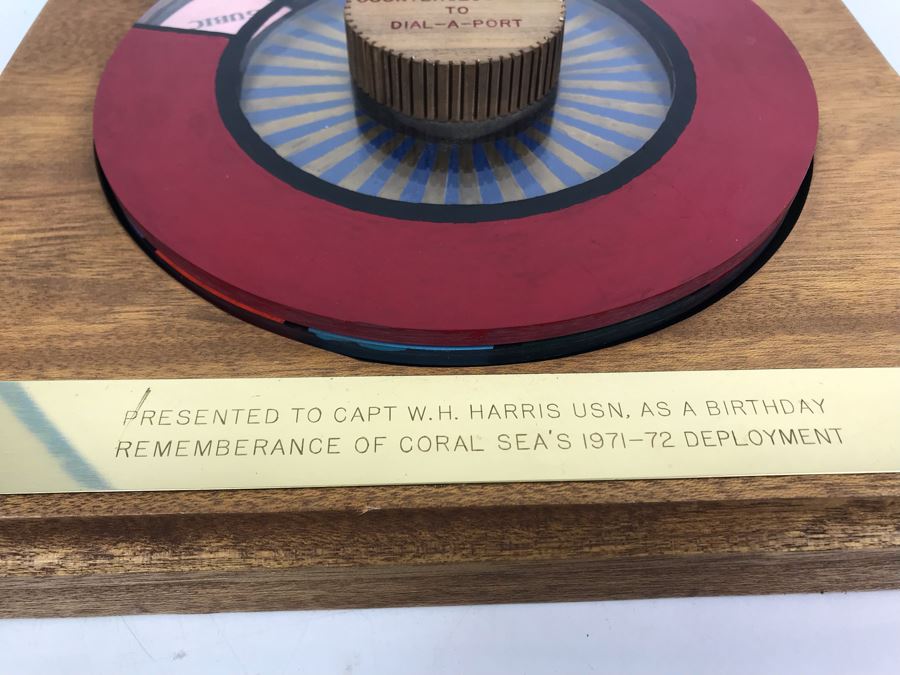 Mechanical Award Presented To Capt W. H. Harris USN For Rememberance Of Coral Sea's 1971-1972 Deployment - COMSEVENTH FLT'S Scheduling Machine Spin To Dial-A-Port [Photo 5]