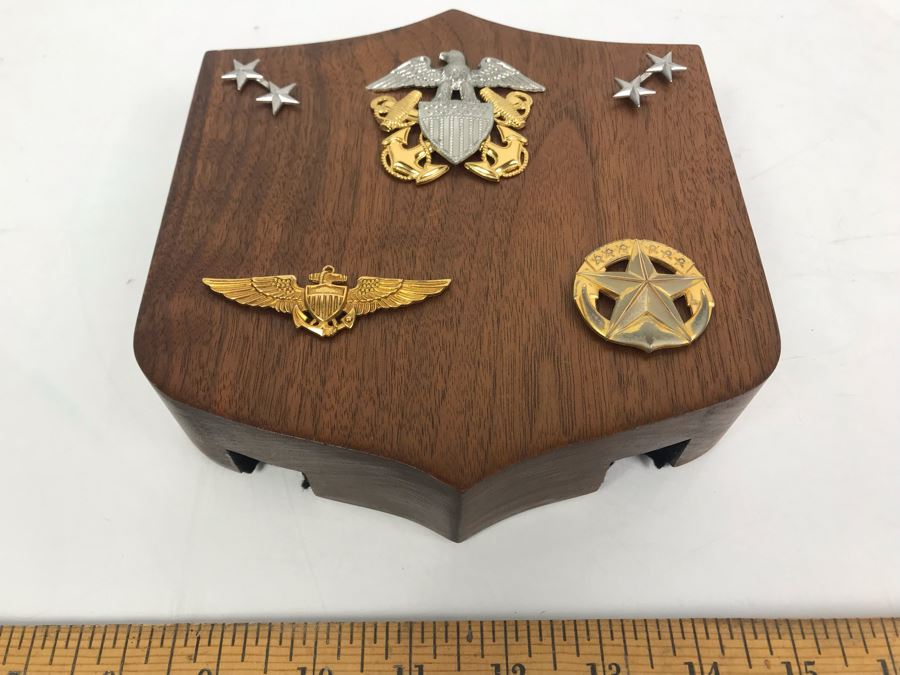William 'Bill' H. Harris, RADM, USN (Ret.) Wooden Plaque Displaying His Naval Aviator Wings, Pair Of Rear Admiral Two-Stars And More [Photo 2]