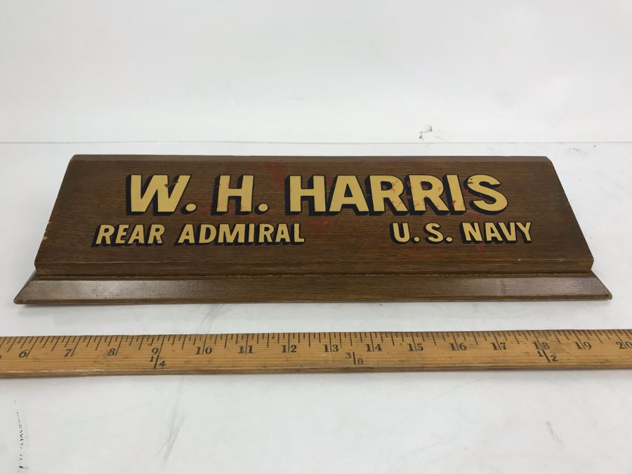 William 'Bill' H. Harris, RADM, USN (Ret.) Wooden Desk Name Plate 15'L [Photo 1]