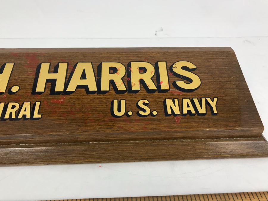 William 'Bill' H. Harris, RADM, USN (Ret.) Wooden Desk Name Plate 15'L [Photo 3]