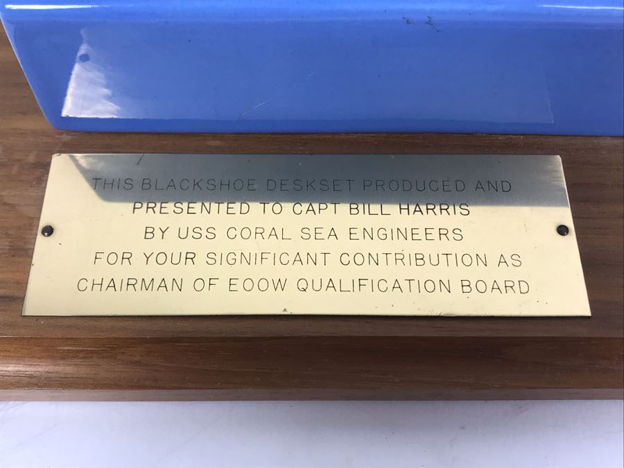 Blackshoe Deskset Presented To William 'Bill' H. Harris, RADM, USN (Ret.) By USS Coral Sea Engineers For Significant Contribution As Chairman Of EOOW Qualification Board [Photo 2]