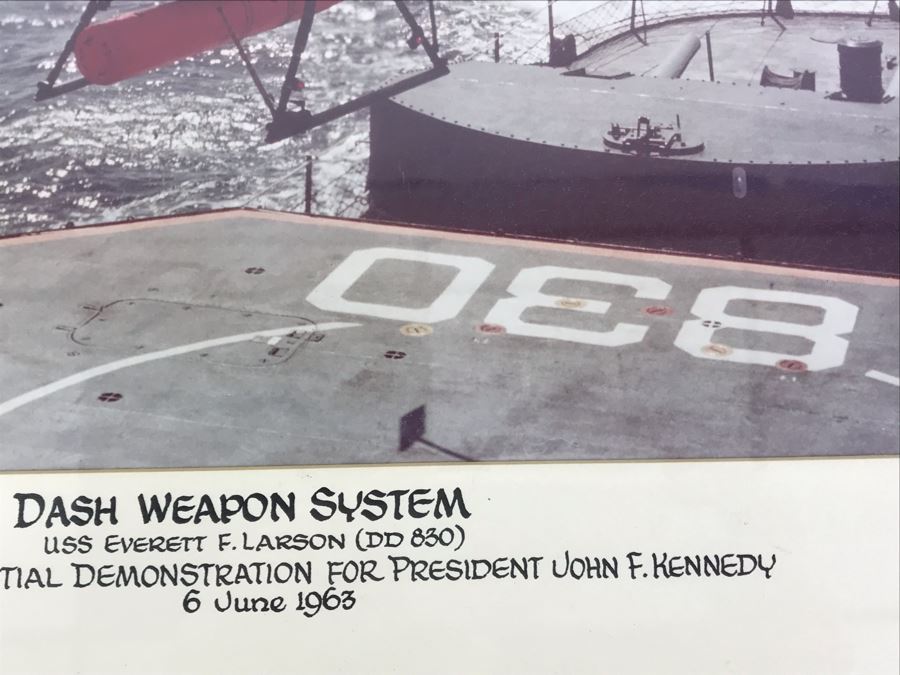 Photograph Of DASH Weapon System On USS Everett F. Larson (DD 830) First Presidential Demonstration For President John F. Kennedy 6th June 1963 (About 6 Months Before Assasination) Early Remote Controlled Drone To Drop Torpedoes On Submarines [Photo 8]