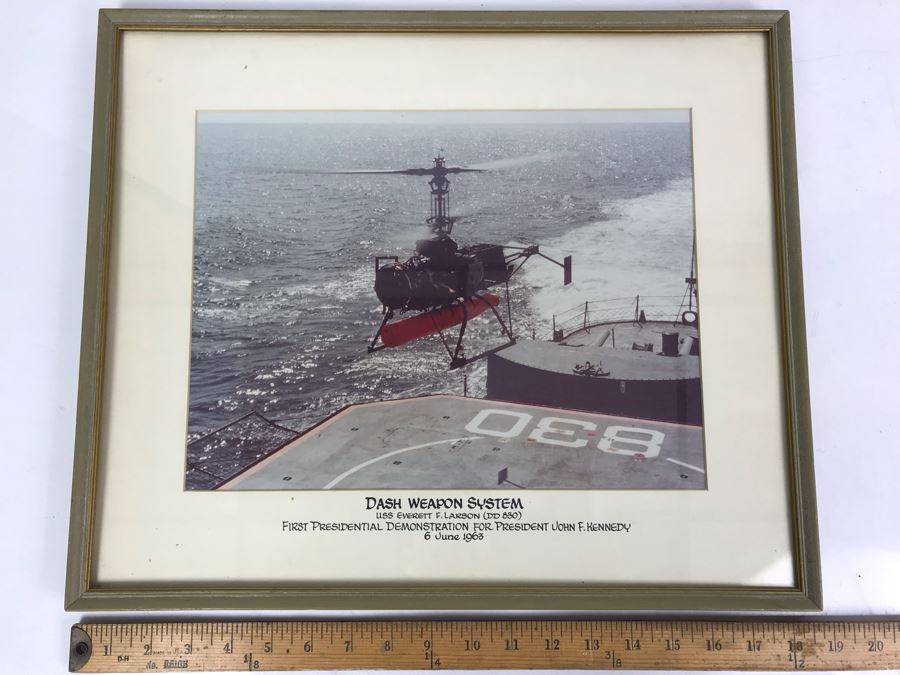 Photograph Of DASH Weapon System On USS Everett F. Larson (DD 830) First Presidential Demonstration For President John F. Kennedy 6th June 1963 (About 6 Months Before Assasination) Early Remote Controlled Drone To Drop Torpedoes On Submarines [Photo 1]