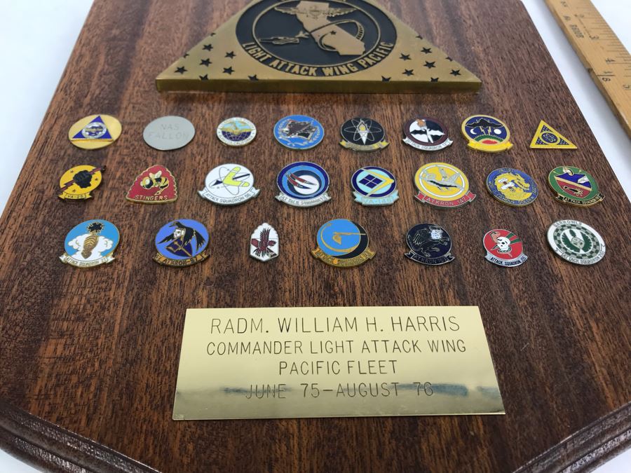 Plaque With Various Pins Presented To RADM William H. Harris Commander Light Attack Wing Pacific Fleet USN June 75 - August 76 14'H - See Photos [Photo 7]