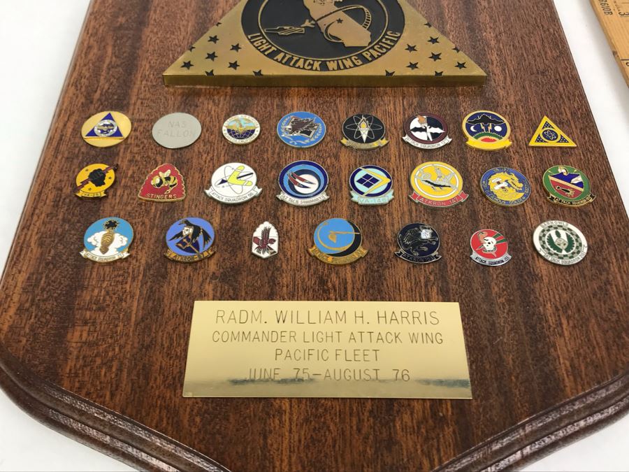 Plaque With Various Pins Presented To RADM William H. Harris Commander Light Attack Wing Pacific Fleet USN June 75 - August 76 14'H - See Photos [Photo 21]
