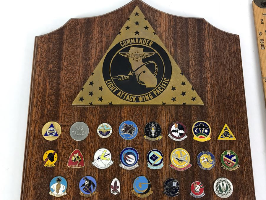 Plaque With Various Pins Presented To RADM William H. Harris Commander Light Attack Wing Pacific Fleet USN June 75 - August 76 14'H - See Photos [Photo 3]