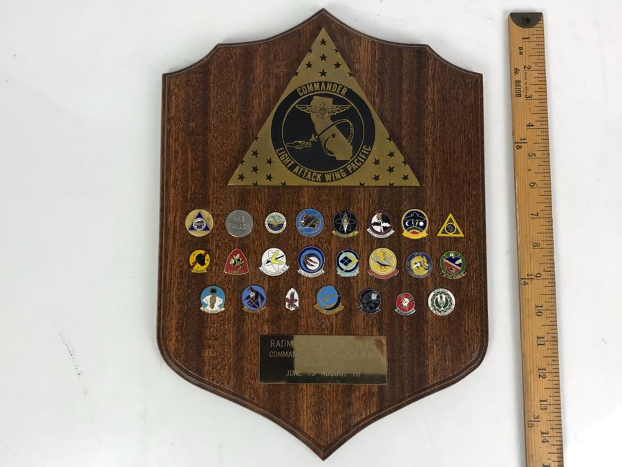 Plaque With Various Pins Presented To RADM William H. Harris Commander Light Attack Wing Pacific Fleet USN June 75 - August 76 14'H - See Photos [Photo 2]
