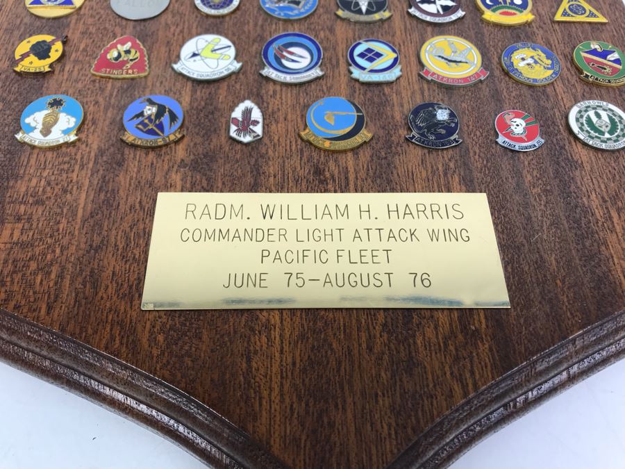 Plaque With Various Pins Presented To RADM William H. Harris Commander Light Attack Wing Pacific Fleet USN June 75 - August 76 14'H - See Photos [Photo 6]