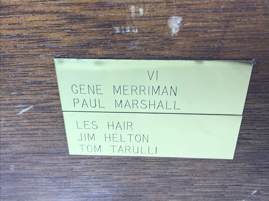 Large Relief Brass Plaque On Wood Cut In Form Of CVA-43 Coral Sea Presented To Captain W. H. Harris Commanding Officer 7 Sept 71 - 2 Nov 72 From Air Dept Officers [Photo 5]