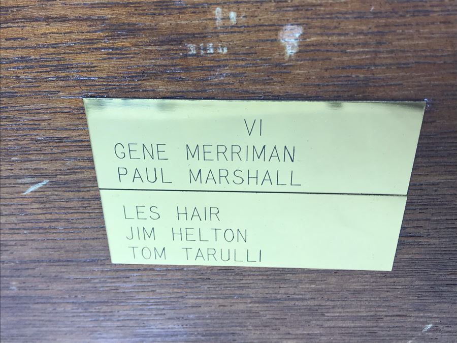 Large Relief Brass Plaque On Wood Cut In Form Of CVA-43 Coral Sea Presented To Captain W. H. Harris Commanding Officer 7 Sept 71 - 2 Nov 72 From Air Dept Officers [Photo 6]