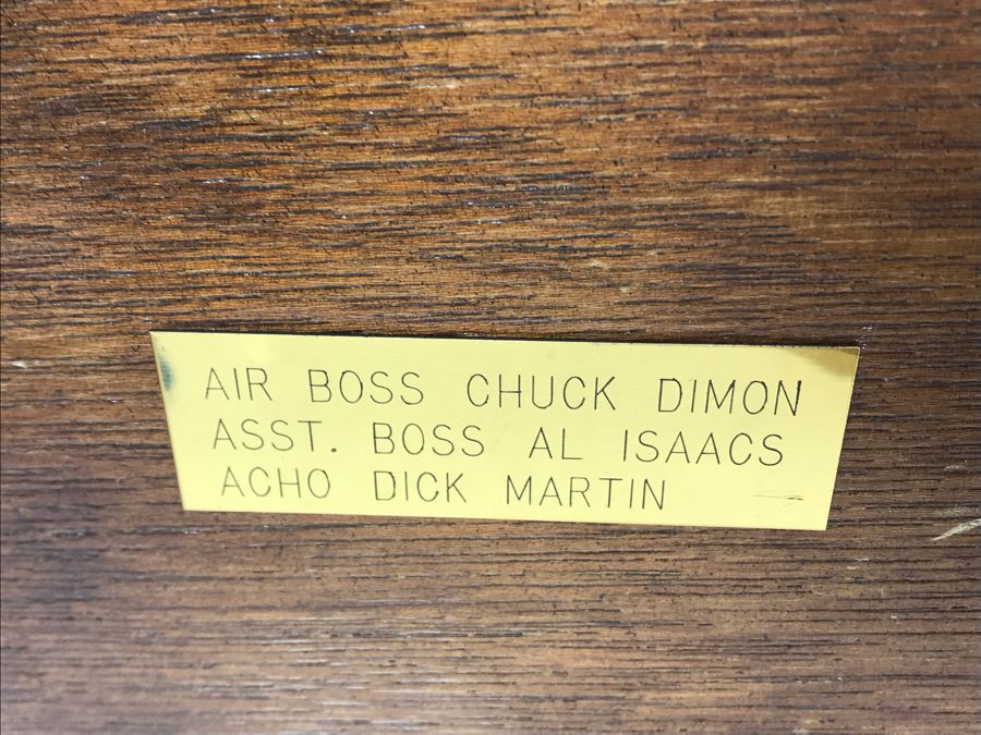 Large Relief Brass Plaque On Wood Cut In Form Of CVA-43 Coral Sea Presented To Captain W. H. Harris Commanding Officer 7 Sept 71 - 2 Nov 72 From Air Dept Officers [Photo 4]