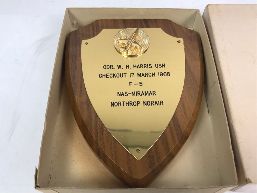 Plaque Presented To CDR. W. H. Harris USN Checkout 17 March 1966 F-5 NAS-MIRAMAR NORTHROP NORAIR (William Harris Was Later Involved In Putting Together Famous TOPGUN Fighter Pilot School At NAS Miramar, San Diego)