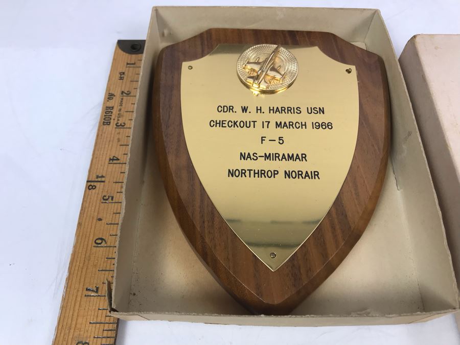 Plaque Presented To CDR. W. H. Harris USN Checkout 17 March 1966 F-5 NAS-MIRAMAR NORTHROP NORAIR (William Harris Was Later Involved In Putting Together Famous TOPGUN Fighter Pilot School At NAS Miramar, San Diego) [Photo 7]