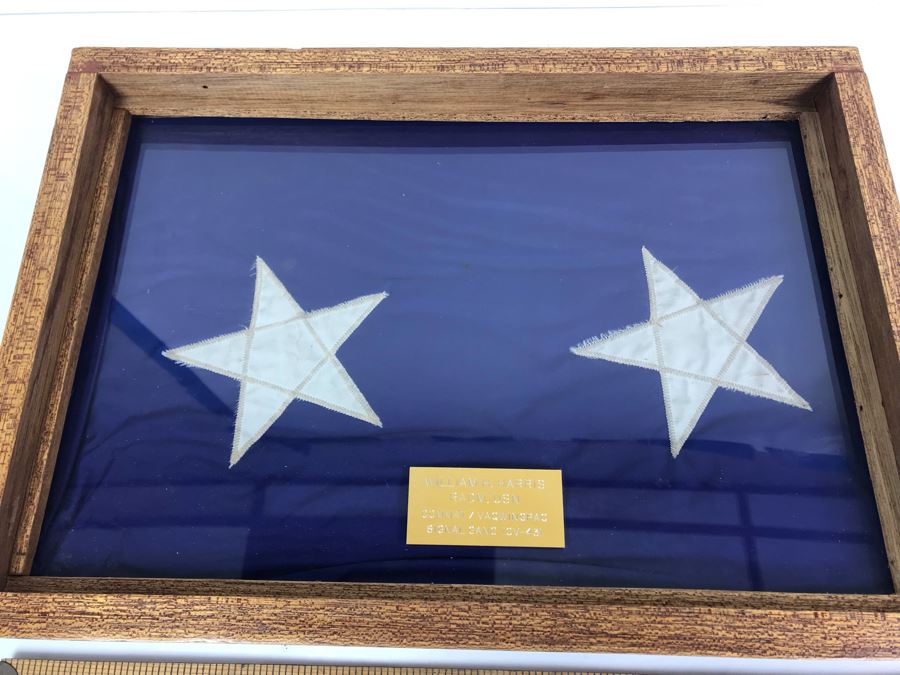 Framed Two-Star Flag Presented To William H. Harris RADM, USN COMMAT / VAQWINGPAC Signal Gang (CV-43) USS Coral Sea [Photo 5]