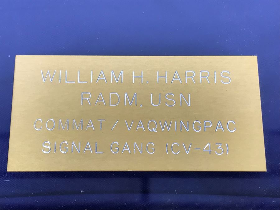 Framed Two-Star Flag Presented To William H. Harris RADM, USN COMMAT / VAQWINGPAC Signal Gang (CV-43) USS Coral Sea [Photo 3]