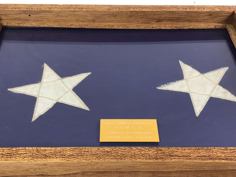 Framed Two-Star Flag Presented To William H. Harris RADM, USN COMMAT / VAQWINGPAC Signal Gang (CV-43) USS Coral Sea [Photo 9]
