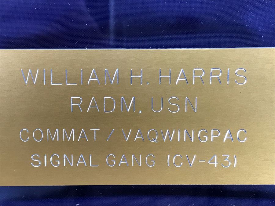 Framed Two-Star Flag Presented To William H. Harris RADM, USN COMMAT / VAQWINGPAC Signal Gang (CV-43) USS Coral Sea [Photo 4]