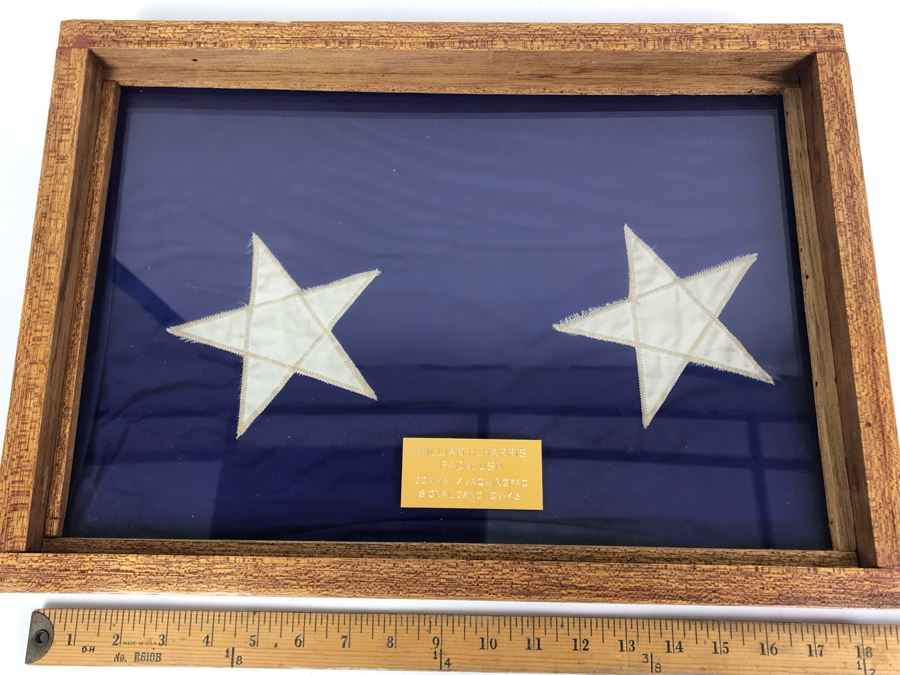Framed Two-Star Flag Presented To William H. Harris RADM, USN COMMAT / VAQWINGPAC Signal Gang (CV-43) USS Coral Sea [Photo 2]