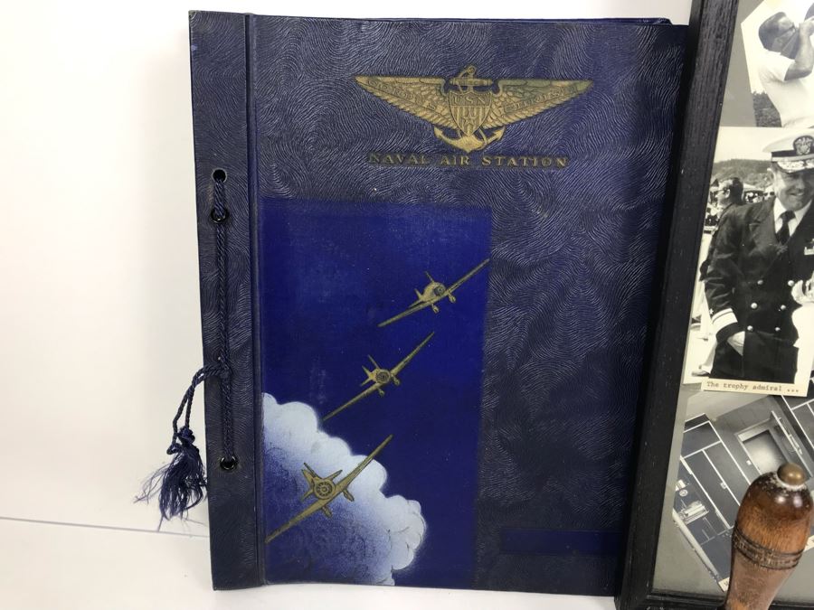 Framed Photos Of William 'Bill' H. Harris, RADM, USN (Ret.), Brass Bell, USN Naval Air Station Corpus Christi Scrap Book (Empty) And Vintage Gunslick Patches [Photo 2]
