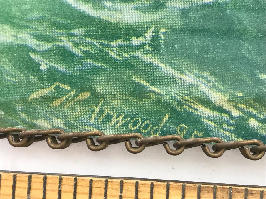 Vintage Print Of U.S. Naval Battleship 'Maine' With Metal Chain Frame (Print By Frederick Nelson Atwood) [Photo 6]