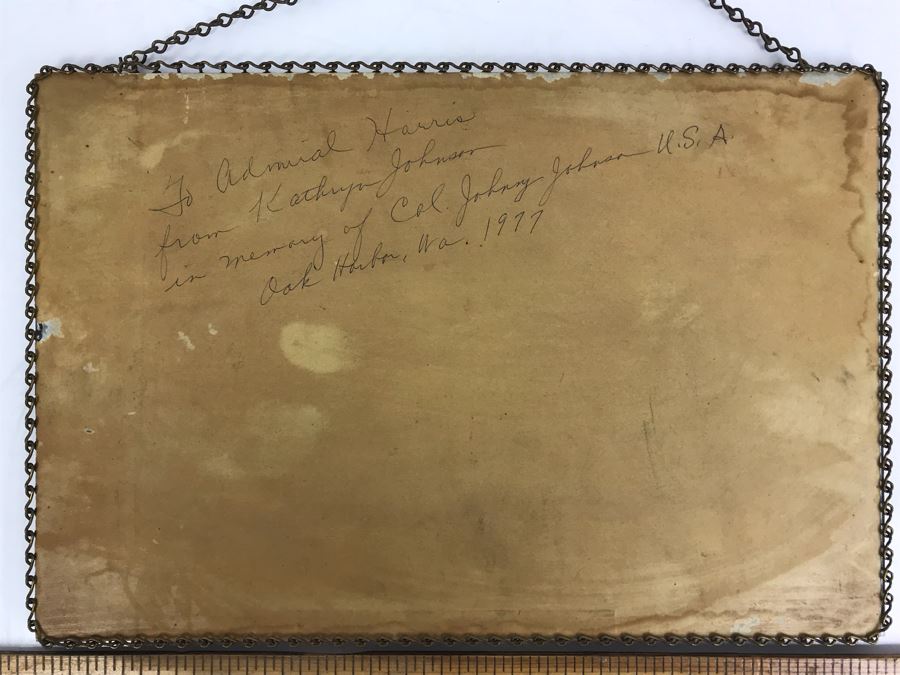 Vintage Print Of U.S. Naval Battleship 'Maine' With Metal Chain Frame (Print By Frederick Nelson Atwood) [Photo 7]