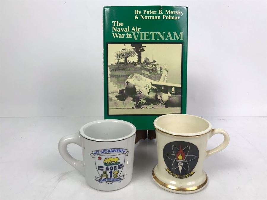 USS Sacramento AOE-1 Coffee Cup, Attack Squadron 125 Coffee Cup Personalized To Bill Harris And Book The Naval Air War In Vietnam 3rd Printing