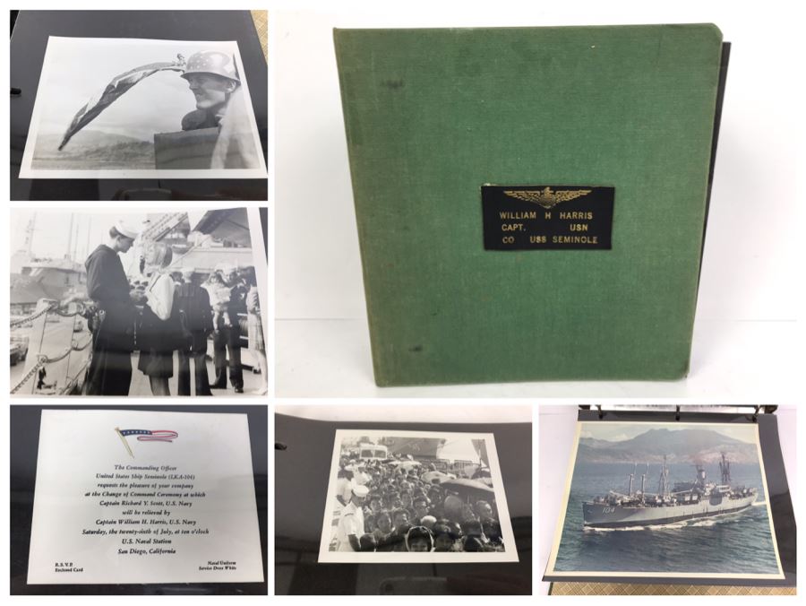 William H Harris Capt. USN CO USS Seminole 3-Ring Binder Of Photographs Of USS Seminole (LKA-104) Includes Invitation To Change Of Command Ceremony - See Photos