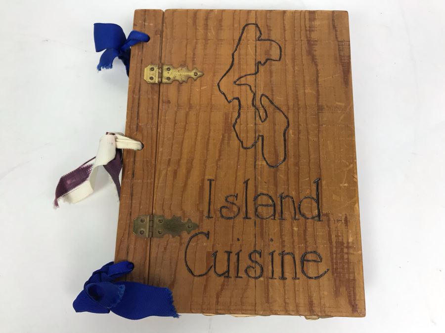 COMMATVAQWINGPAC Officers Wives 1975-1977 Island Cuisine Cookbook With Wooden Binding - See Photos [Photo 1]