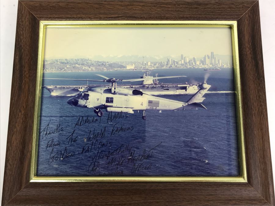 Framed Photograph Of The World Famous Golden Falcons Signed By Commanding Officer Mike Herbert And Personalized To William 'Bill' H. Harris, RADM, USN (Ret.) 12' X 10'