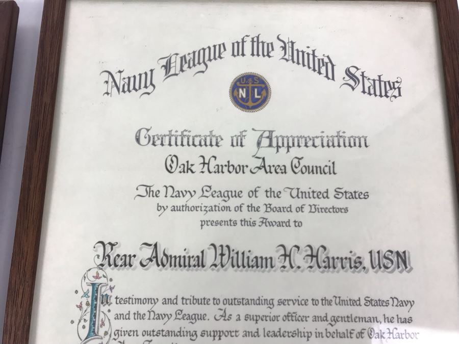 Photograph Of Strike Fighter Squadron 146 VA-146 And Navy League Of The United States Certificate Of Appreciation Oak Harbor Area Council Awarded To Rear Admiral William H. Harris, USN 1976 [Photo 7]