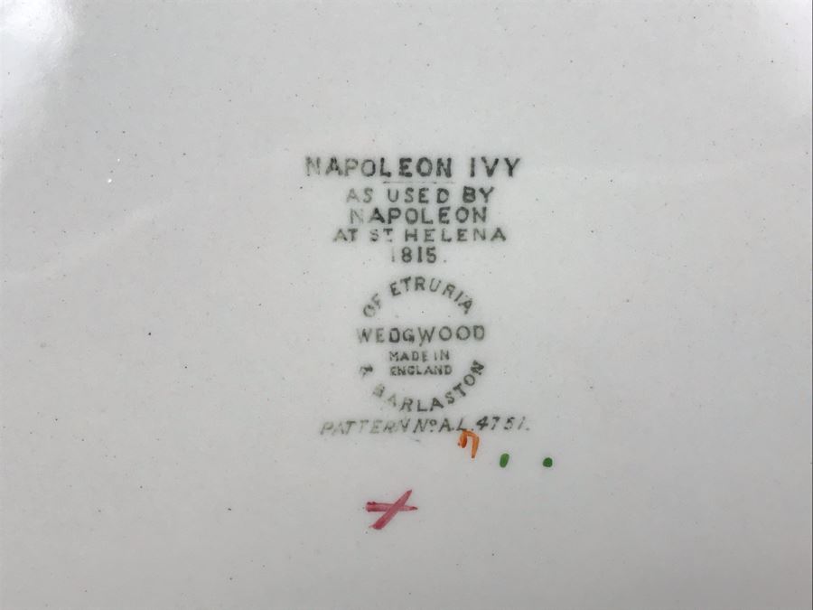 Napoleon Ivy Wedgwood Plates: (2) 10.5' And (4) 10' Plates (Replacements Value $350) From William 'Bill' H. Harris, RADM, USN (Ret.) [Photo 7]